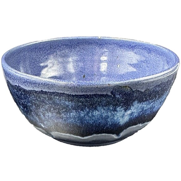 Two Tone Blue Marble Glazed Stoneware Pottery Cereal Soup Ice Cream Bowls 4 - Picture 13 of 16